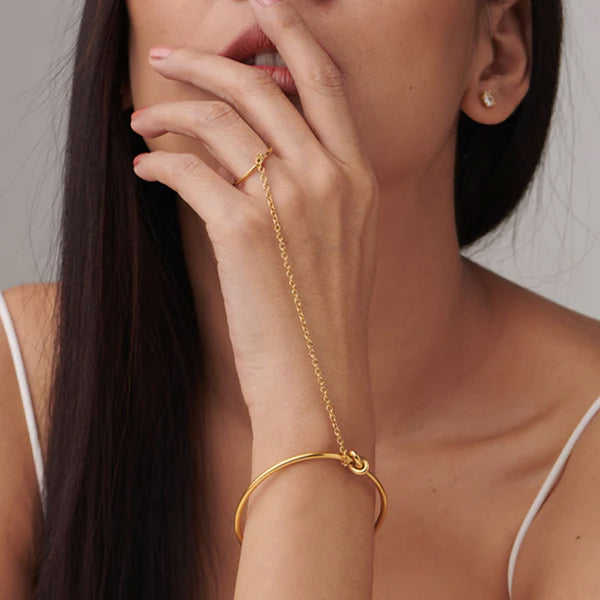 Cuff Bracelet With Ring- 18k Gold Plated