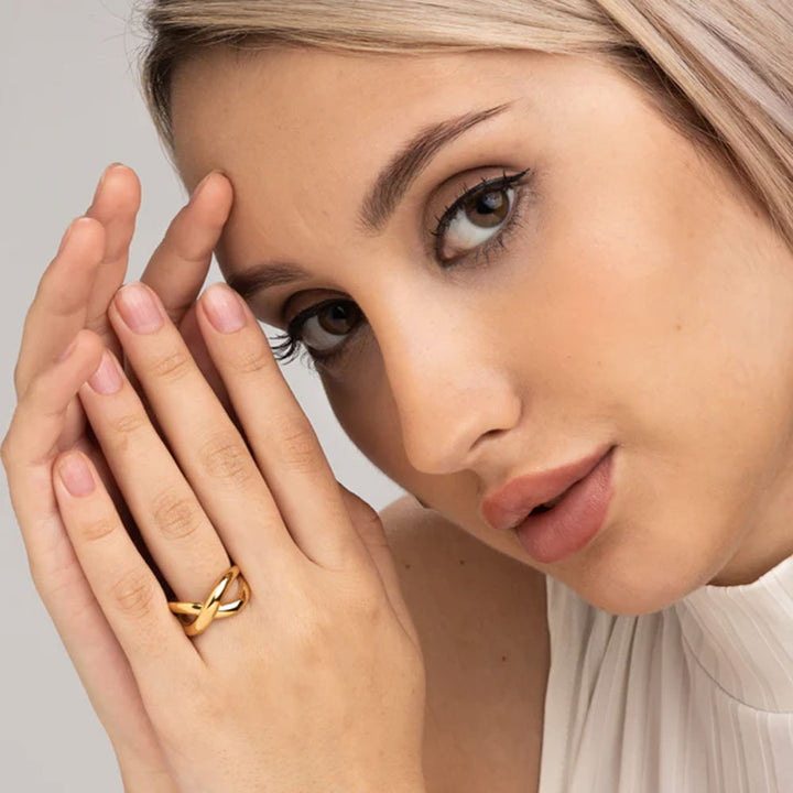 Shop Chunky X Ring- 18k Gold Plated Palmonas-3