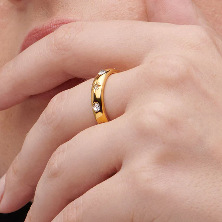 Diamond Studded Ring- 18k Gold Plated