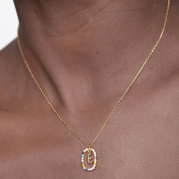 Shop Colourful Stones Initial Necklace- 18k Gold Vermeil Palmonas-1