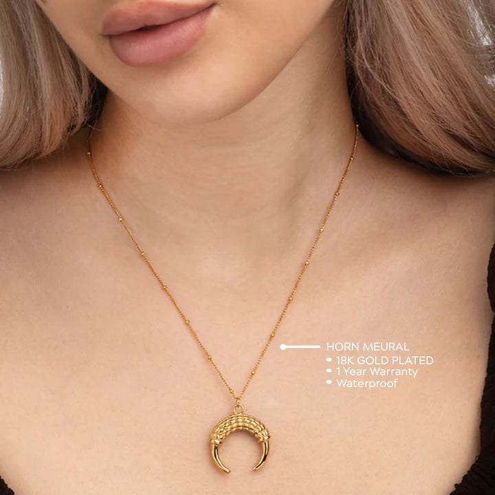Shop Horn Meural Necklace- 18k Gold Plated Palmonas-3