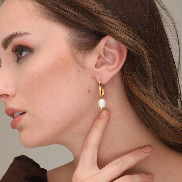 Shop Bold Pearl Dangle Earrings- 18k Gold Plated Palmonas-5