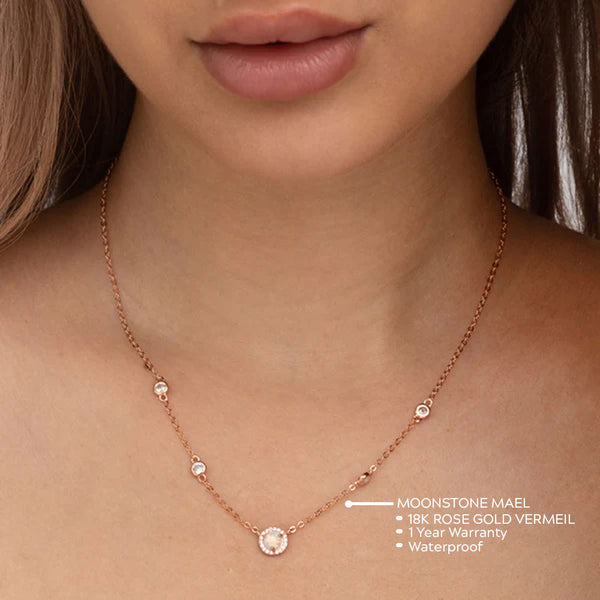 Moonstone Mael Necklace- 18k Rose Gold Vermeil