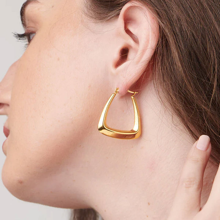 Shop Triangle Shape Hoop Earrings- 18k Gold Plated Palmonas-4