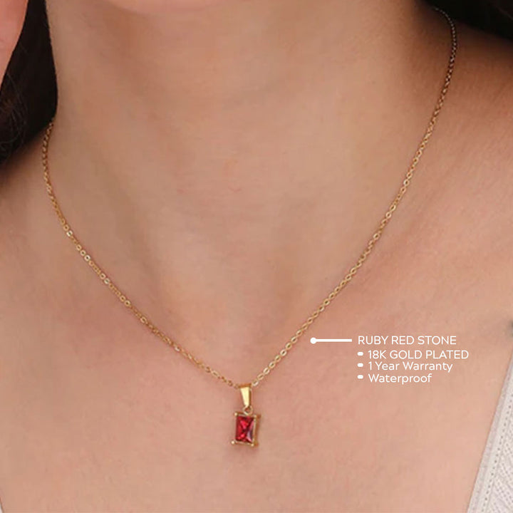 Shop Ruby Red Stone Necklace- 18k Gold Plated Palmonas-2
