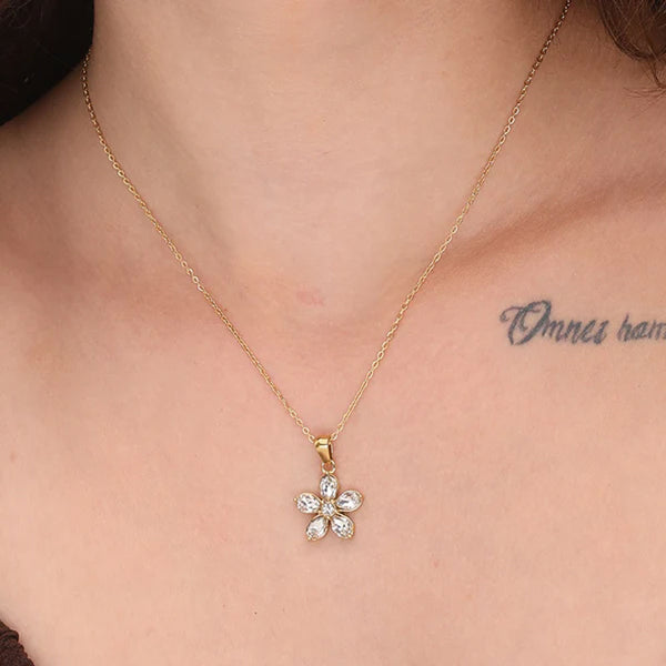Flower Stone Necklace- 18k Gold Plated
