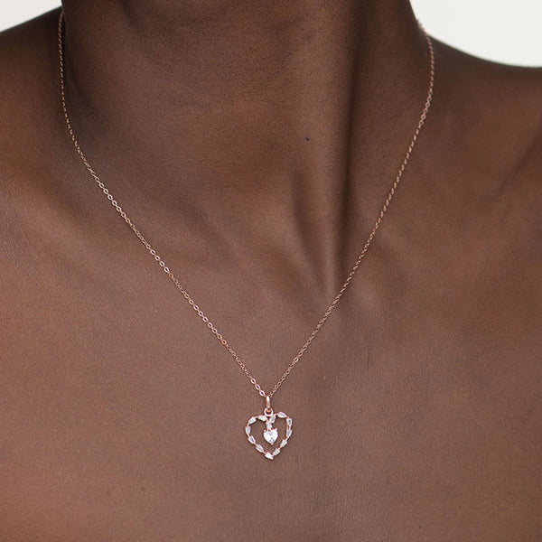 Diamond Heart Necklace- 18k Rose Gold Vermeil