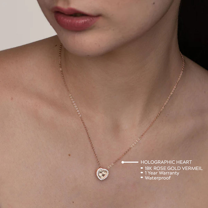 Shop Holographic Heart Necklace- 18k Rose Gold Vermeil Palmonas-3
