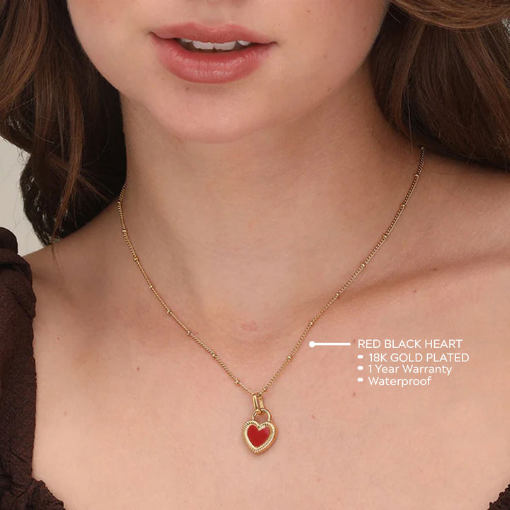 Shop Red White Heart Necklace- 18k Gold Plated Palmonas-3