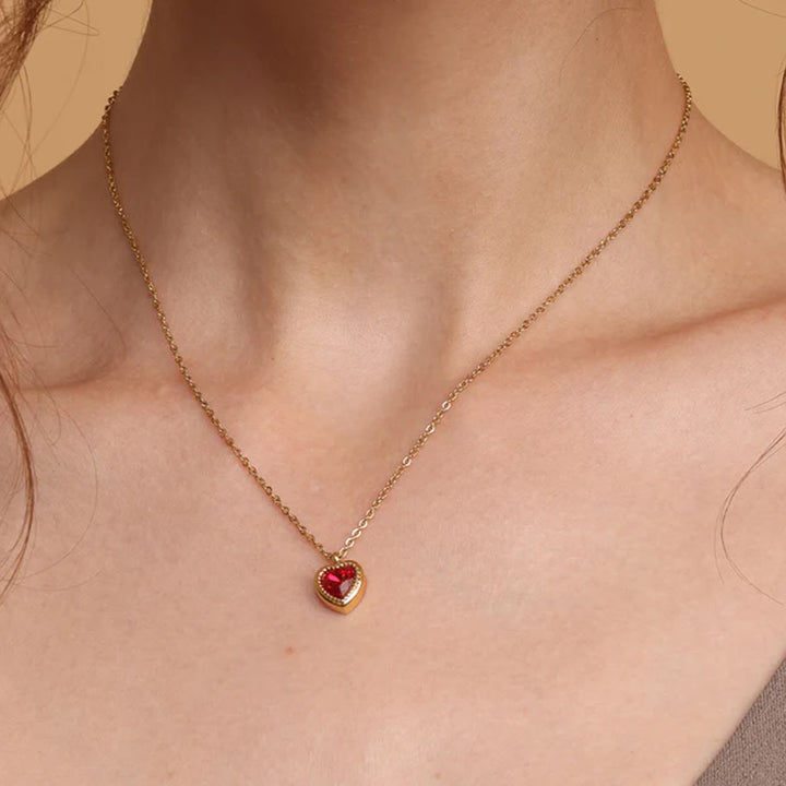 Shop Red Emerald Heart Pendant Necklace | 18k Gold Plated Palmonas-4