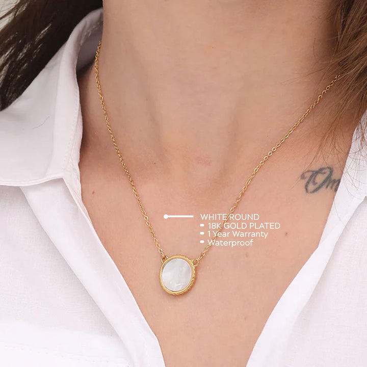 Shop White Round Necklace- 18k Gold Plated Palmonas-4