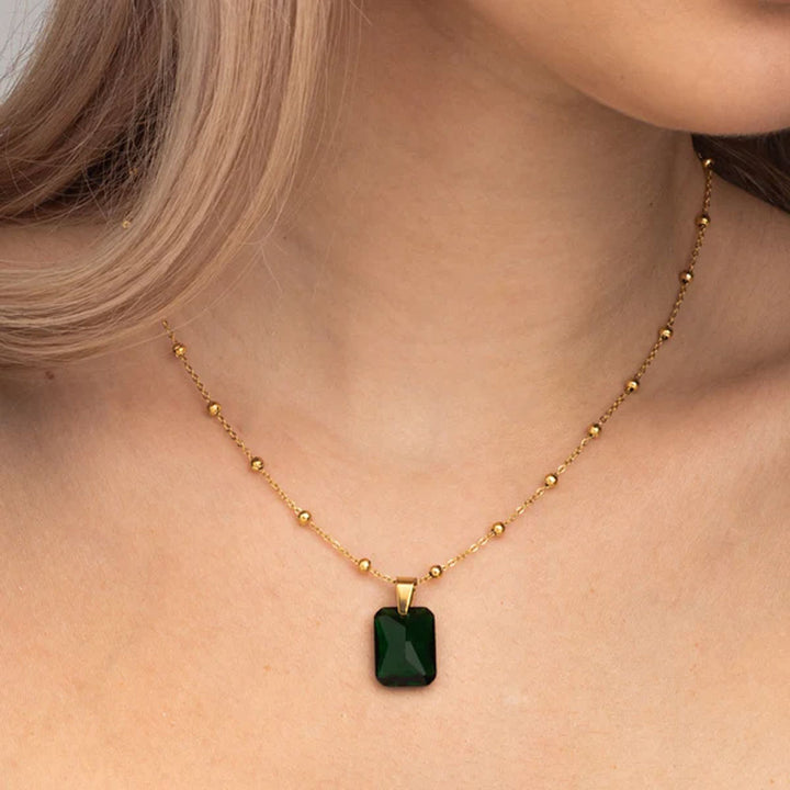 Shop Dazzling Emerald Necklace- 18k Gold Plated Palmonas-5