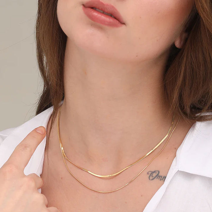 Shop Plain Chain Two Layer Necklace- 18k Gold Plated Palmonas-4