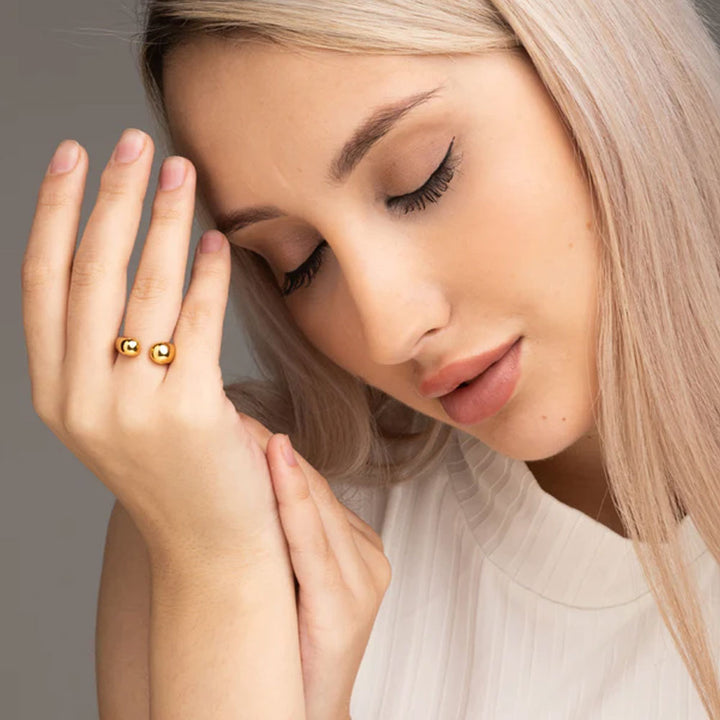 Shop Double Ball Ring- 18k Gold Plated Palmonas-4