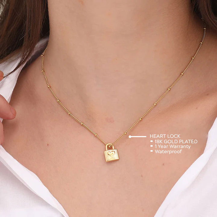 Shop Heart Lock Necklace- 18k Gold Plated Palmonas-3
