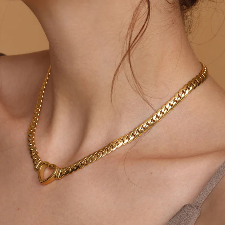 Shop Cuban Chain Hollow Heart Necklace | 18K Gold Plated Palmonas-4