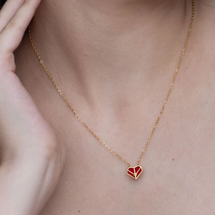Shop Geometric Red Heart Necklace- 18k Gold Plated Palmonas-5
