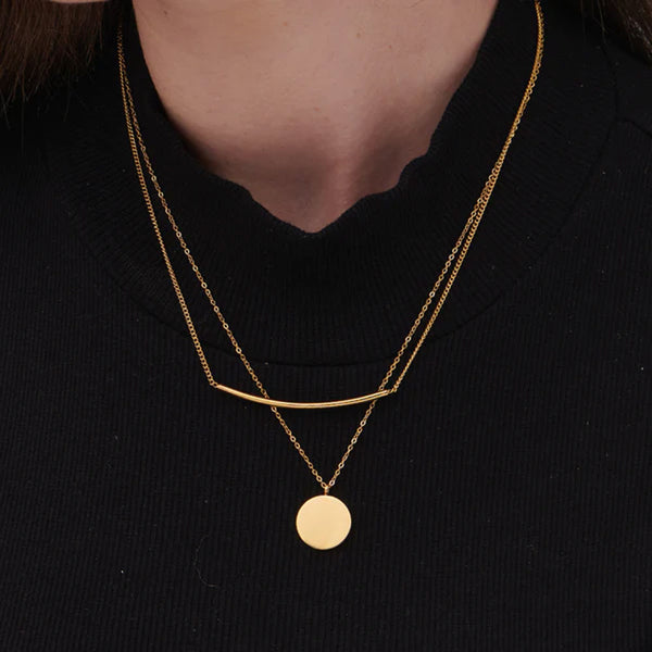 Round Line Two Layer Necklace- 18k Gold Plated