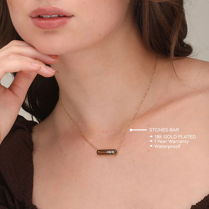 Shop Stones Bar Necklace- 18k Gold Plated Palmonas-3