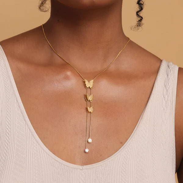 Butterfly Long Chain Necklace | 18K Gold Plated