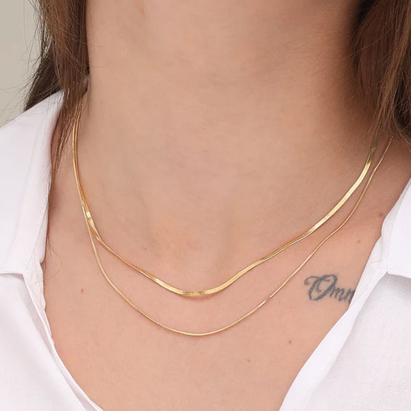 Plain Chain Two Layer Necklace- 18k Gold Plated