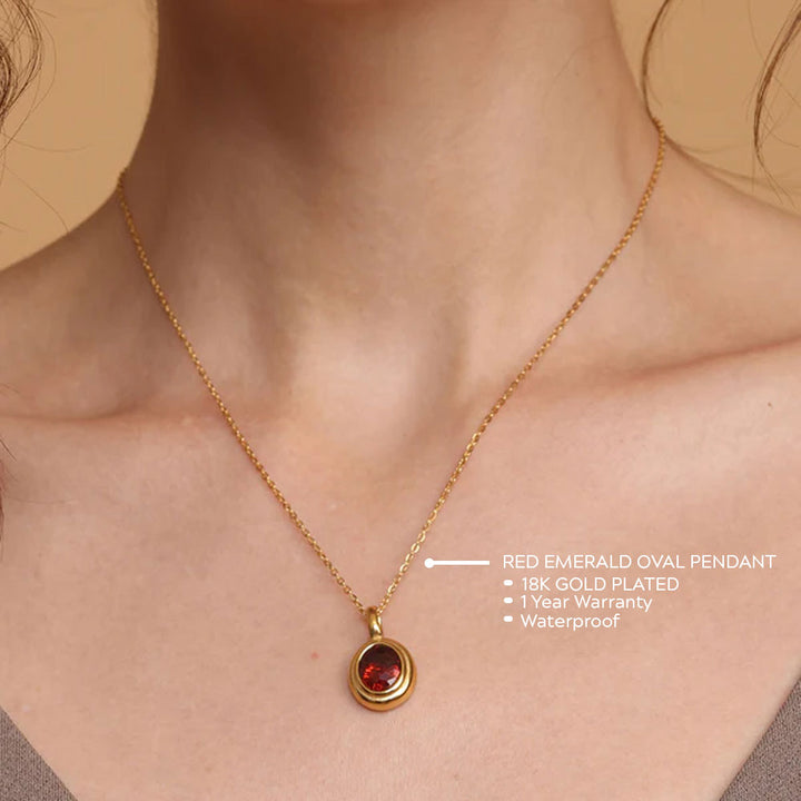 Shop Red Emerald Oval Pendant | 18k Gold Plated Palmonas-3