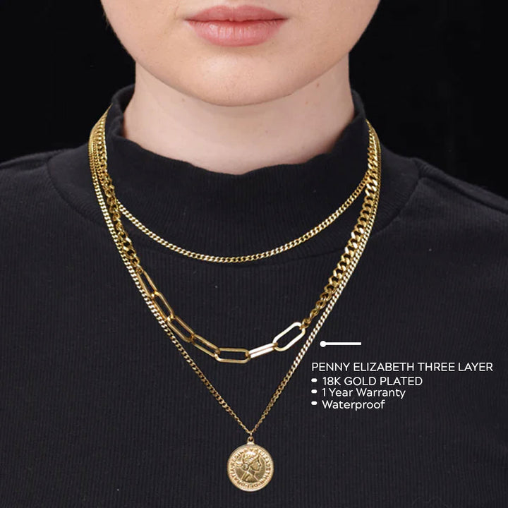 Shop Penny Elizabeth Three Layer Necklace- 18k Gold Plated Palmonas-3