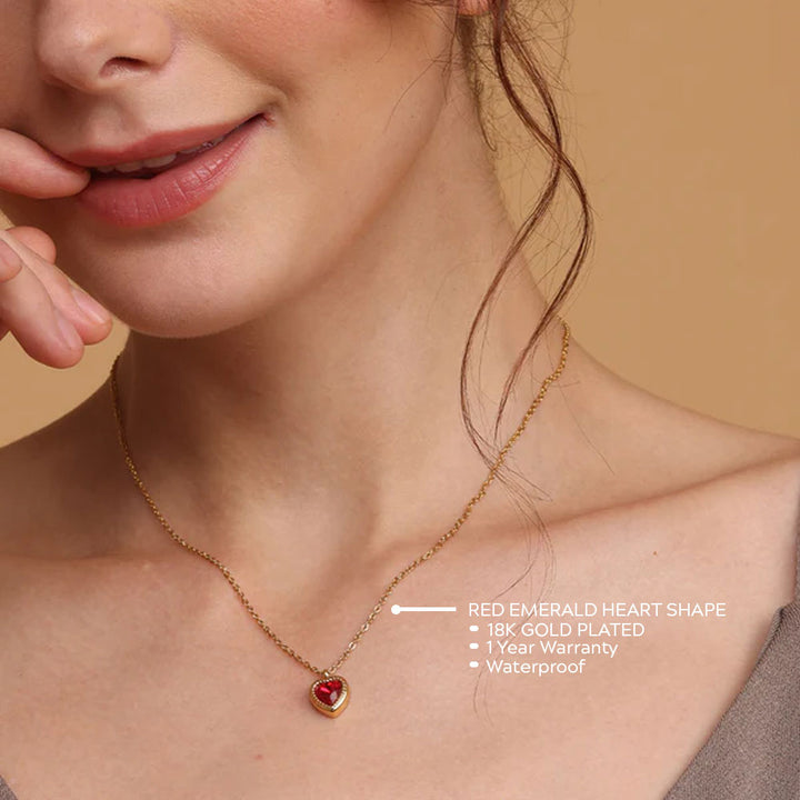Shop Red Emerald Heart Pendant Necklace | 18k Gold Plated Palmonas-3