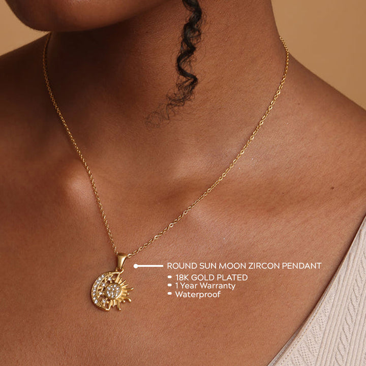 Shop Round Sun Moon Zircon Pendant Necklace | 18k Gold Plated Palmonas-3