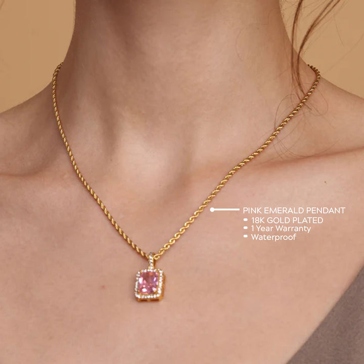 Shop Pink Emerald Geometric Pendant | 18k Gold Plated Palmonas-3