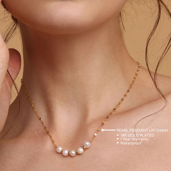 Shop Pearl Lip Chain Necklace | 18K Gold Plated Palmonas-3