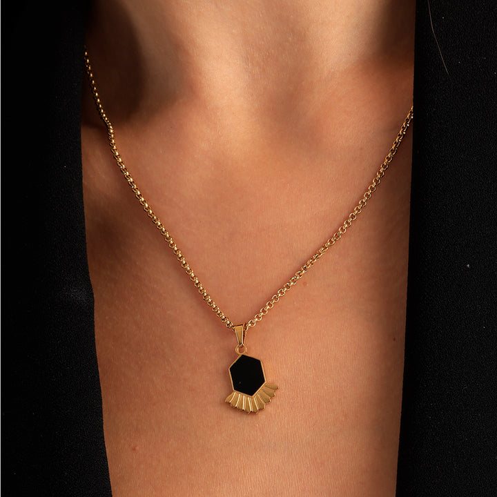 Shop Black Onyx Honeycomb Bee Pendant | 18k Gold Plated Palmonas-1