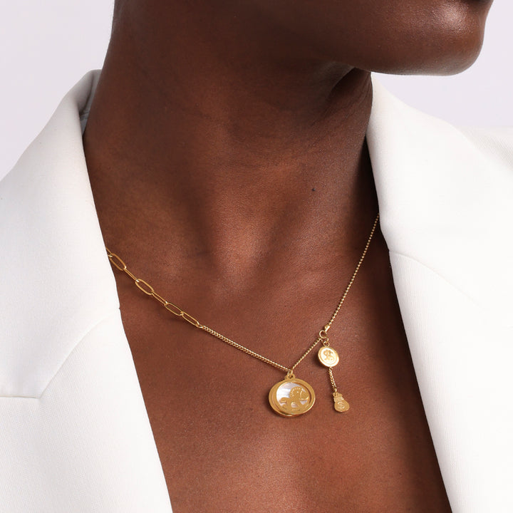 Shop Unicorn White Pearl Enamel Necklace | 18k Gold Plated Palmonas-3