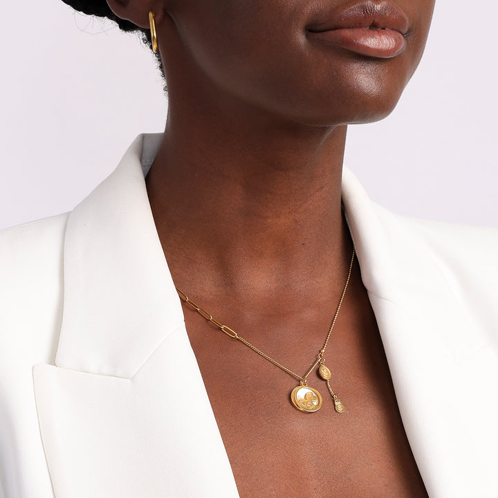 Shop Unicorn White Pearl Enamel Necklace | 18k Gold Plated Palmonas-6