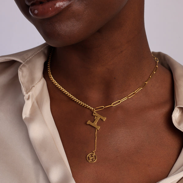 Bold H Paperclip Cuban Chain Necklace- 18k Gold Plated