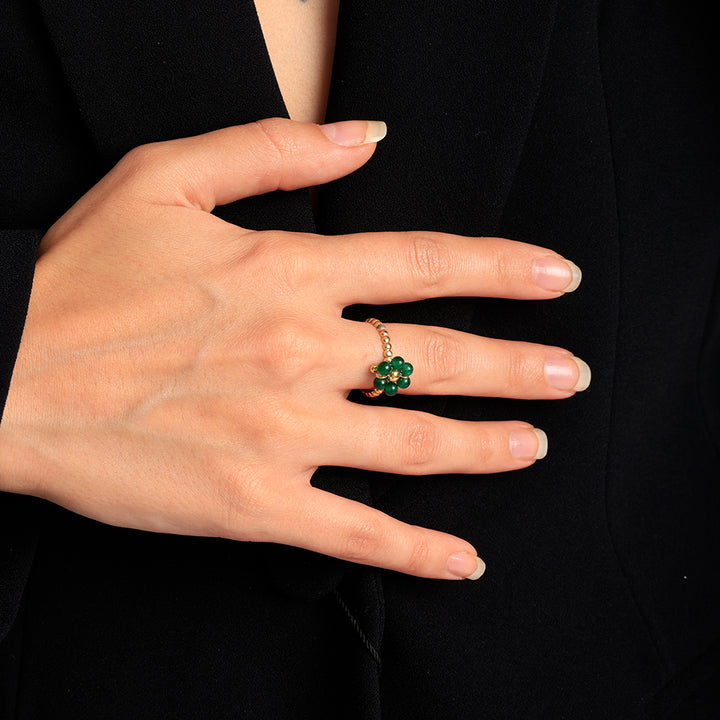 Shop Green Enamel Flower Ring Palmonas-1