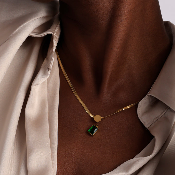 Shop Green Emerald Snake Chain Necklace | 18k Gold Plated Palmonas-3