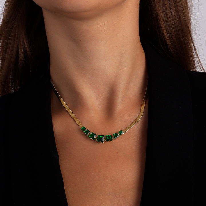 Shop Green Emerald Stone Snake Chain Necklace | 18k Gold Plated Palmonas-3
