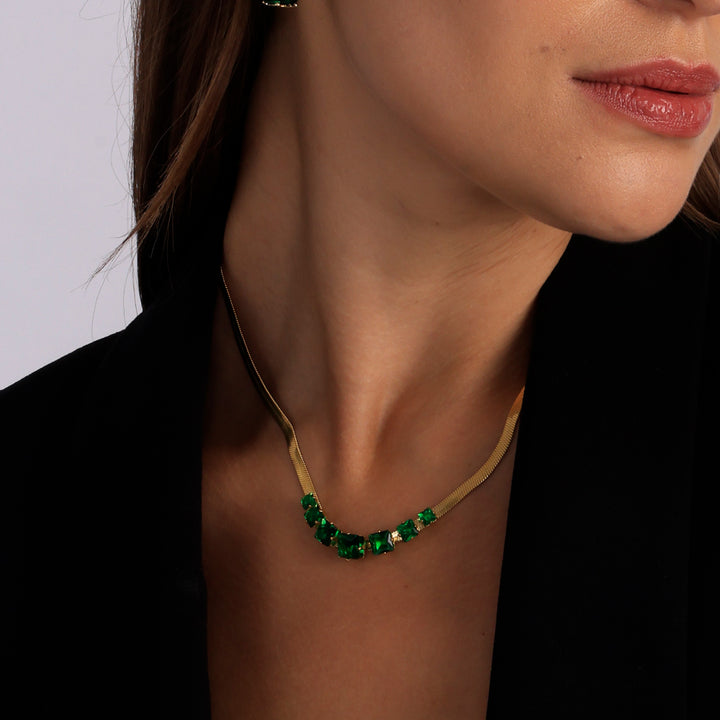 Shop Green Emerald Stone Snake Chain Necklace | 18k Gold Plated Palmonas-2