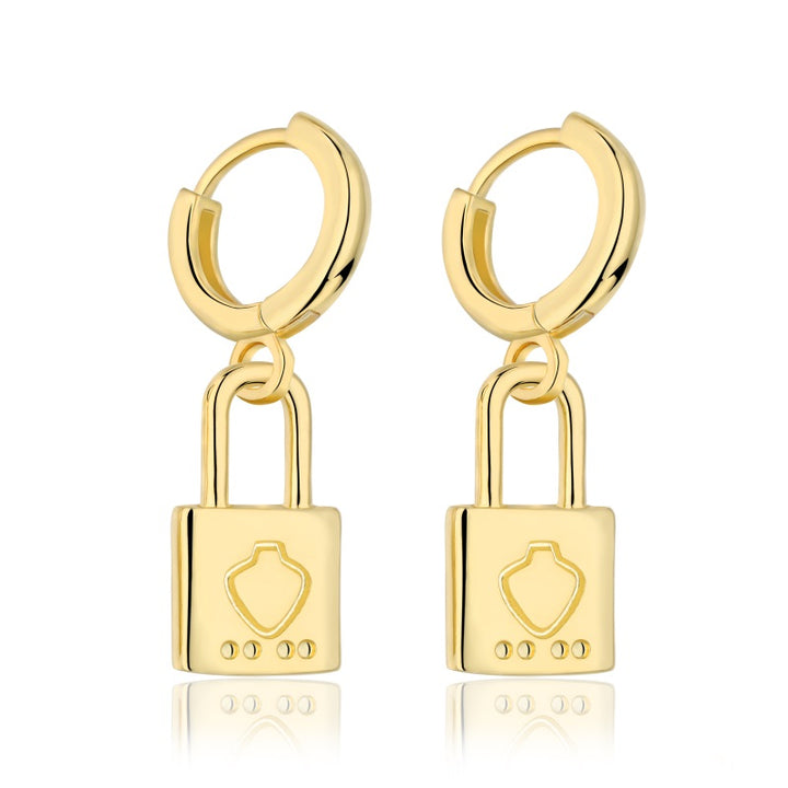 Engraved Lock Hoop Earrings for Women - 18k Gold Plated - palmonas 