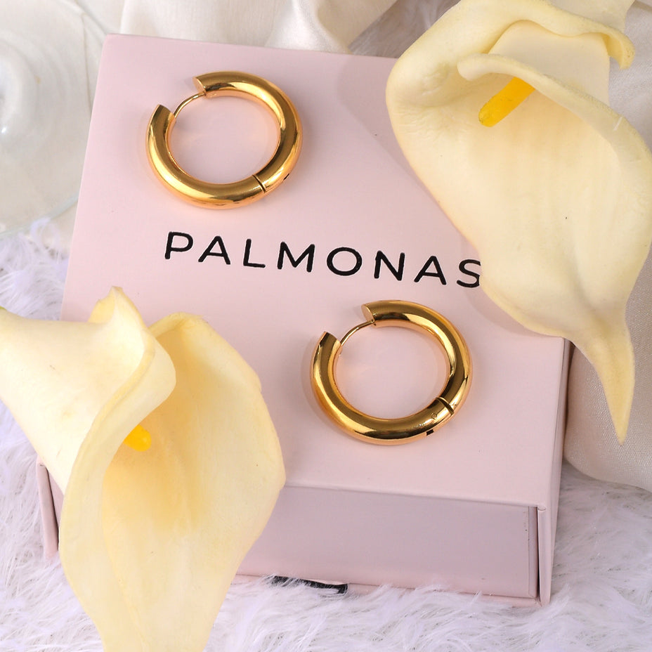 Shop Classic Round Hoop Earrings- 18k Gold Plated Palmonas-6