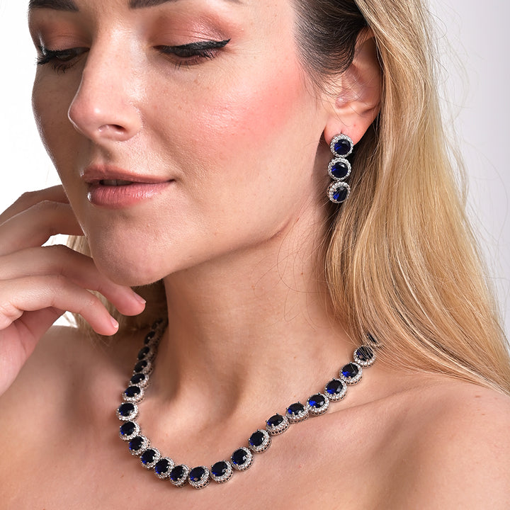 Shop Blue Brilliant Cut Diamond Royal Necklace Set Palmonas-3