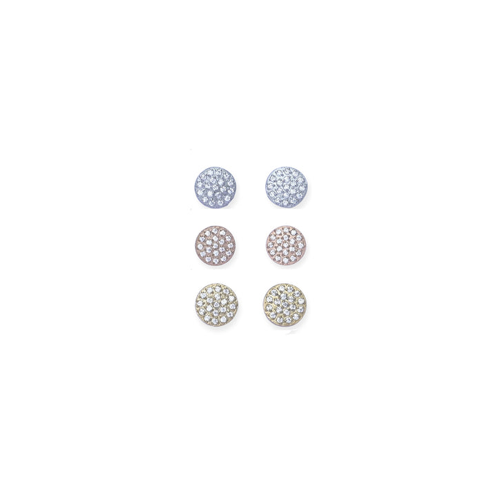 Shop Pave Stone Round Stud Earrings - Combo of 3 | 18k Gold Plated Palmonas-5