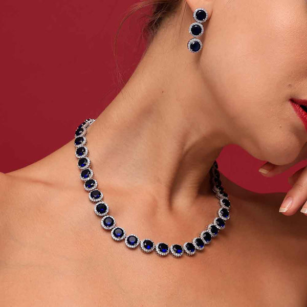 Blue Brilliant Cut Diamond Royal Necklace Set