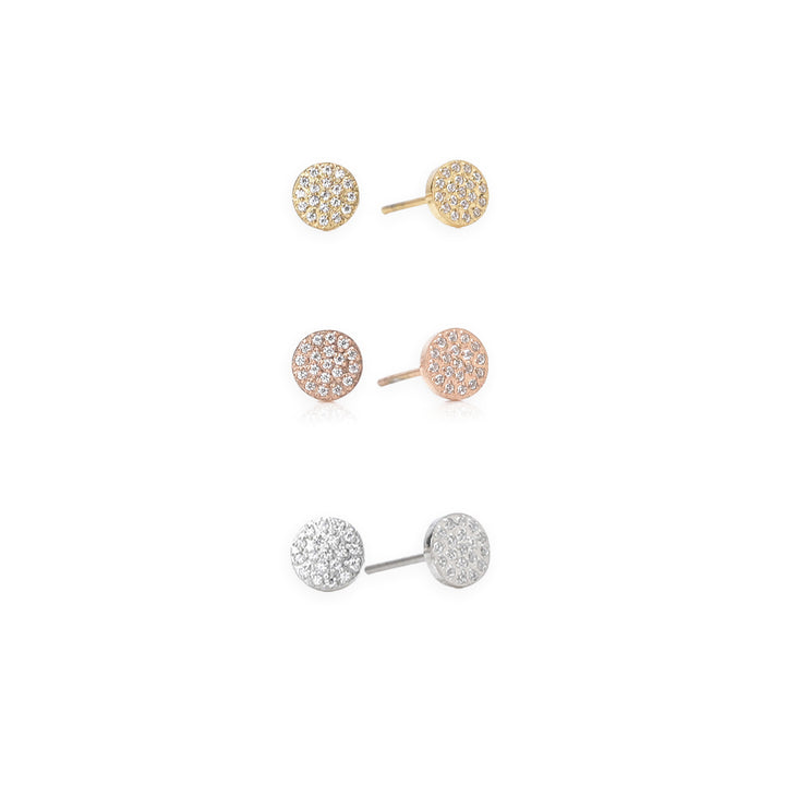 Shop Pave Stone Round Stud Earrings - Combo of 3 | 18k Gold Plated Palmonas-1