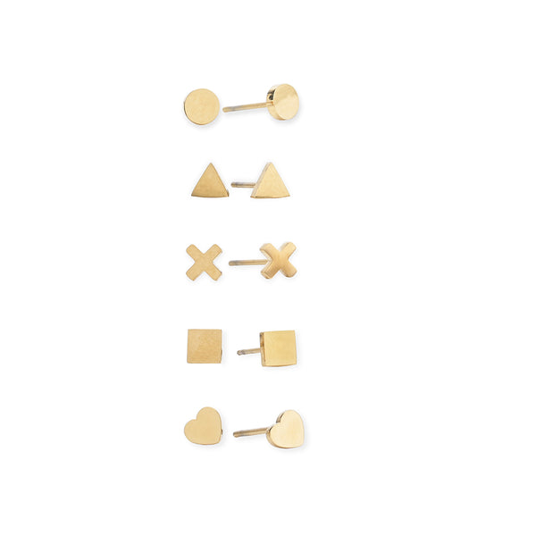 Solid Essential Stud Earrings - Combo of 5 | 18k Gold Plated