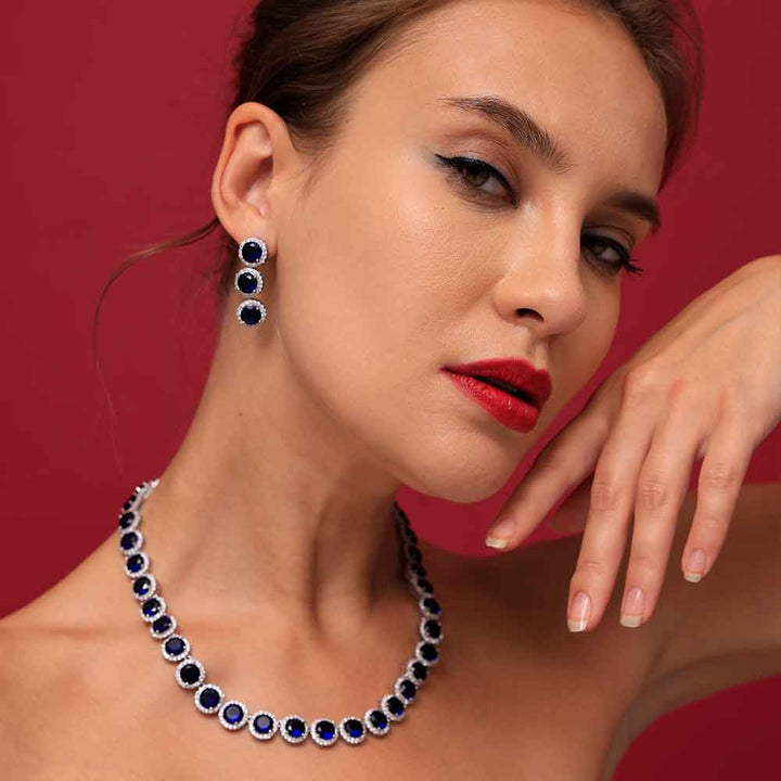 Shop Blue Brilliant Cut Diamond Royal Necklace Set Palmonas-2