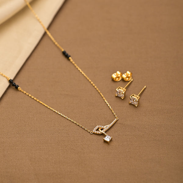 Bow & Arrow Diamond Mangalsutra with Princess Cut diamond Studs |BIS Hallmarked | 18k Gold Vermeil