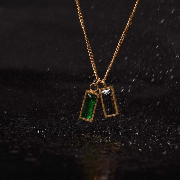 Black Green Stone Necklace- 18k Gold Plated - palmonas