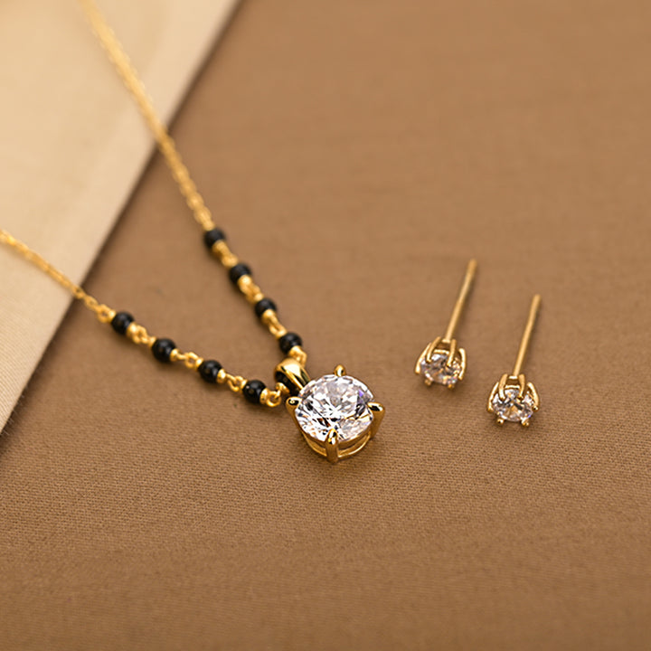 Shop Royal Diamond Mangalsutra with Diamond Halo Studs| BIS Hallmarked | 18k Gold Vermeil Palmonas-1
